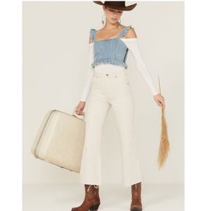Rolla’s Jeans Eastcoast Cropped Flare White Coastal Cowgirl Raw Hem Size 29